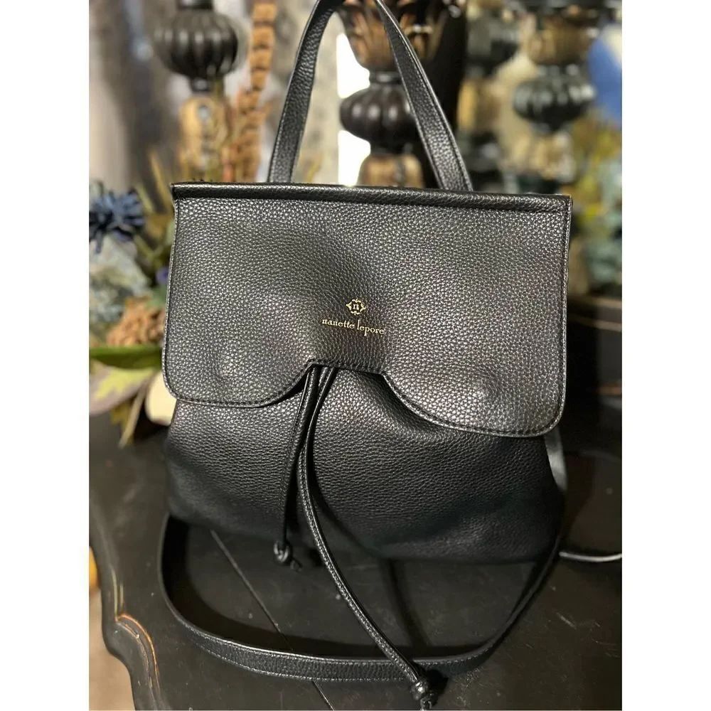 Nanette Lepore Black Pebbled Vegan Leather Backpack